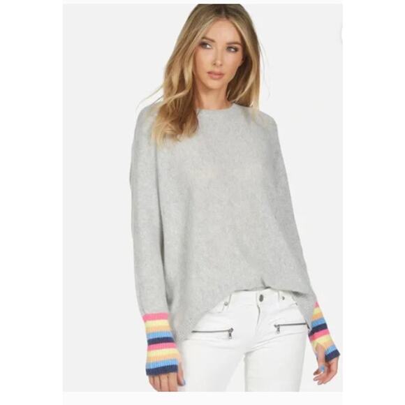 Michael Lauren Rupert LE Draped Gray Cashmere Sweater with Rainbow Cuffs-Medium - Picture 1 of 11